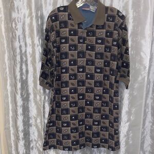 Bugle Boy Men's Polo Shirt - Black and Brown Pattern Size Large 🔥 C2